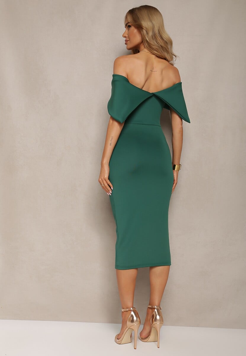 Zielona Elegancka Sukienka Koktajlowa Hiszpanka o Dopasowanym Kroju Nuelia