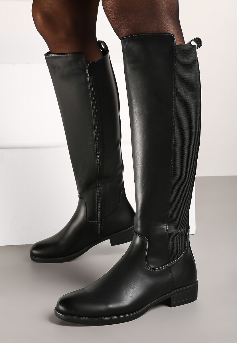 Czarne Kozaki Oficerki z Ozdobną Wstawką Batilaine