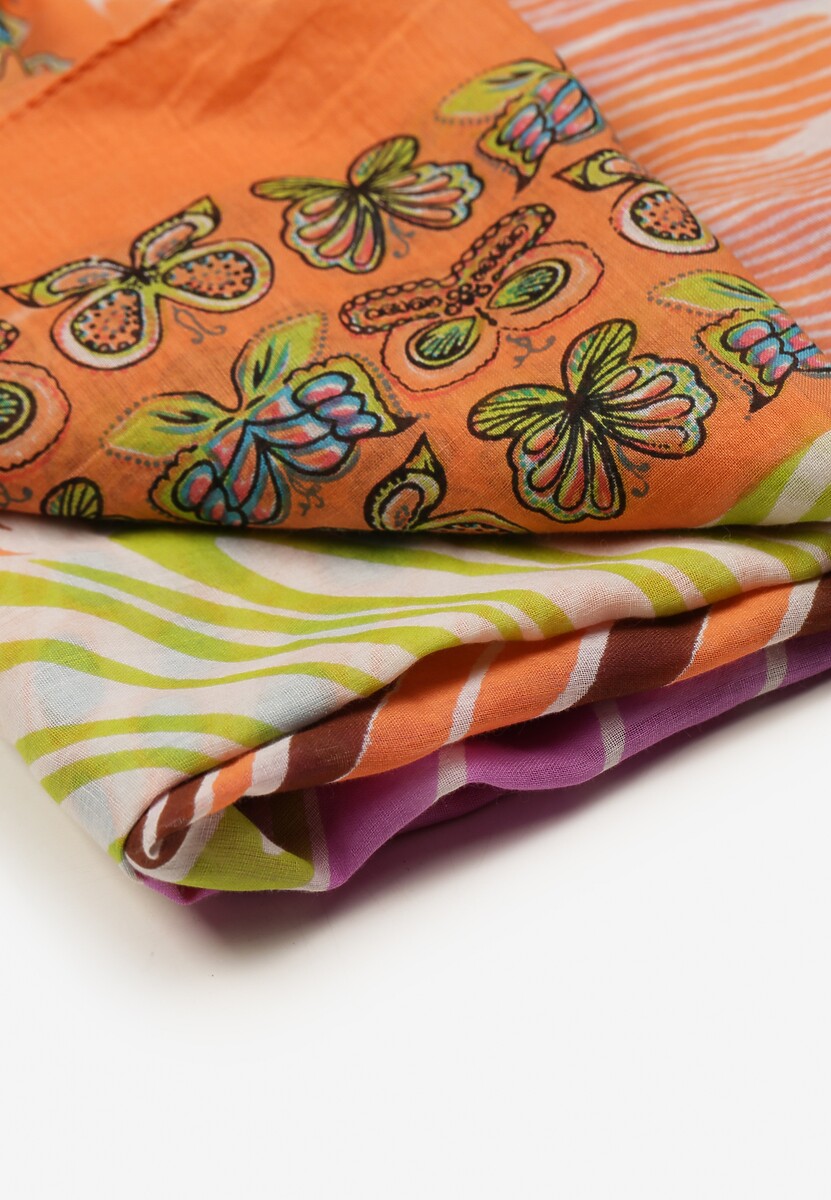 Pomarańczowy Szalik w Stylu Apaszki z Bawełny z Motylami Geniosa