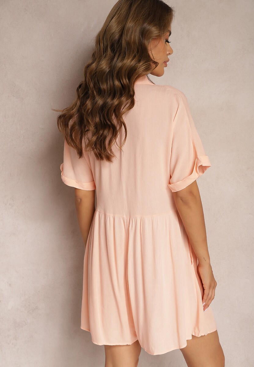 Pomarańczowy Krótki Kombinezon z Wiskozy Zapinany na Guziki Vikoti