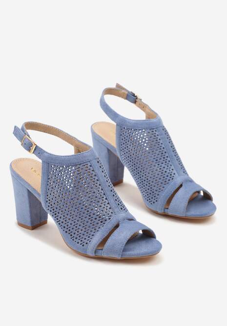 Niebieskie Sandały Vices na Słupku z Ażurową Cholewką i Skórzaną Wkładką Saramiae