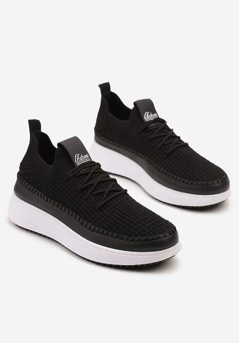 Czarne Buty Sportowe Sneakersy z Siateczkową Cholewką Helazia