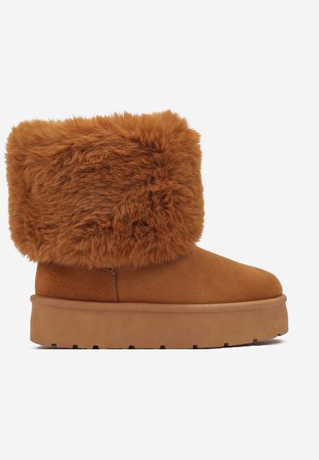 Brązowe Śniegowce na Grubej Podeszwie Ozdobione Futerkiem Naolani