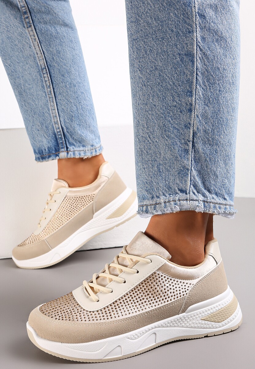 Srebrne Sneakersy z Drobnymi Cyrkoniami Hinekle