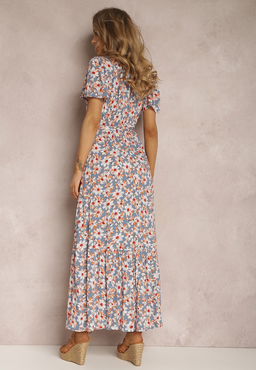 Niebiesko-Pomarańczowa Sukienka z Wiskozy Teofeneus