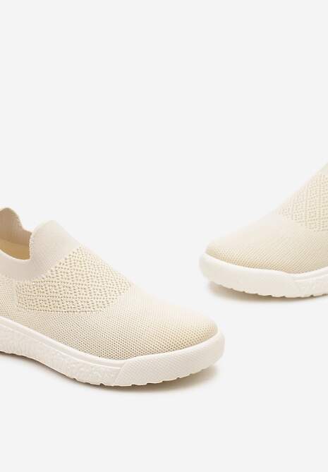 Beżowe Buty Sportowe ze Skarpetkową Cholewką i Ściągaczem Arnalli