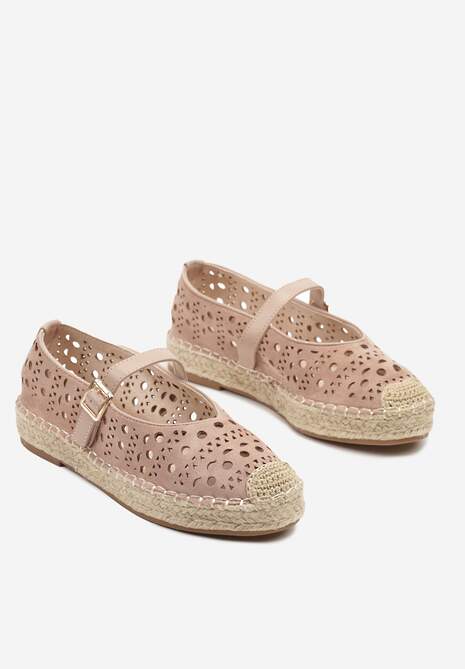 Różowe Płaskie Espadryle z Plecionką i Ażurową Cholewką Aralithra
