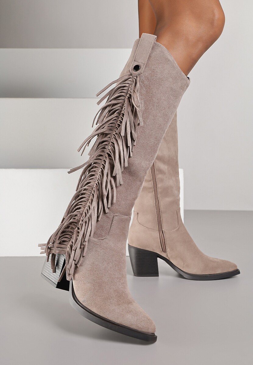 Czarne Kozaki Kowbojki na Stożku Zdobione Frędzlami Nucca