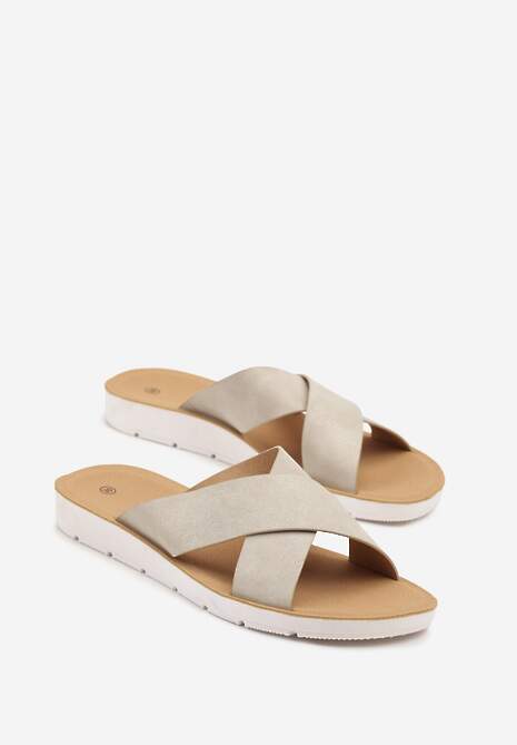 Beżowe Casualowe Klapki z Przeplatanymi Paskami Liarise