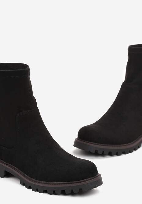 Czarne Botki za Kostkę z Imitacji Zamszu Silvano