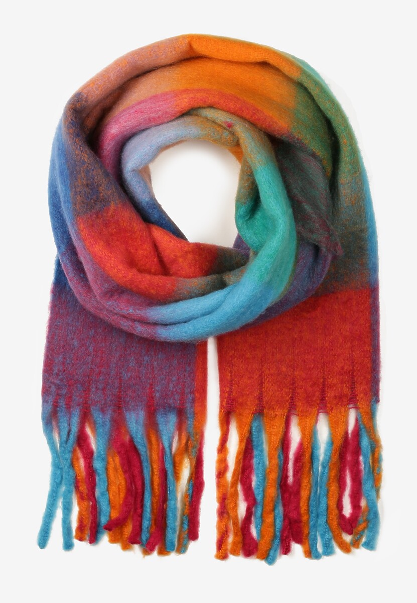 Fioletowo-Czerwony Prostokątny Szalik z Miękkiej Dzianiny w Kratę Tilesia