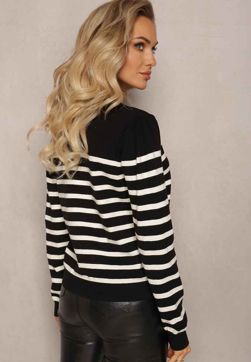 Czarny Kardigan w Paski na Guziki Eliasa