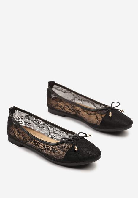 Czarne Balerinki z Koronkową Cholewką i Kokardą Ulidisa