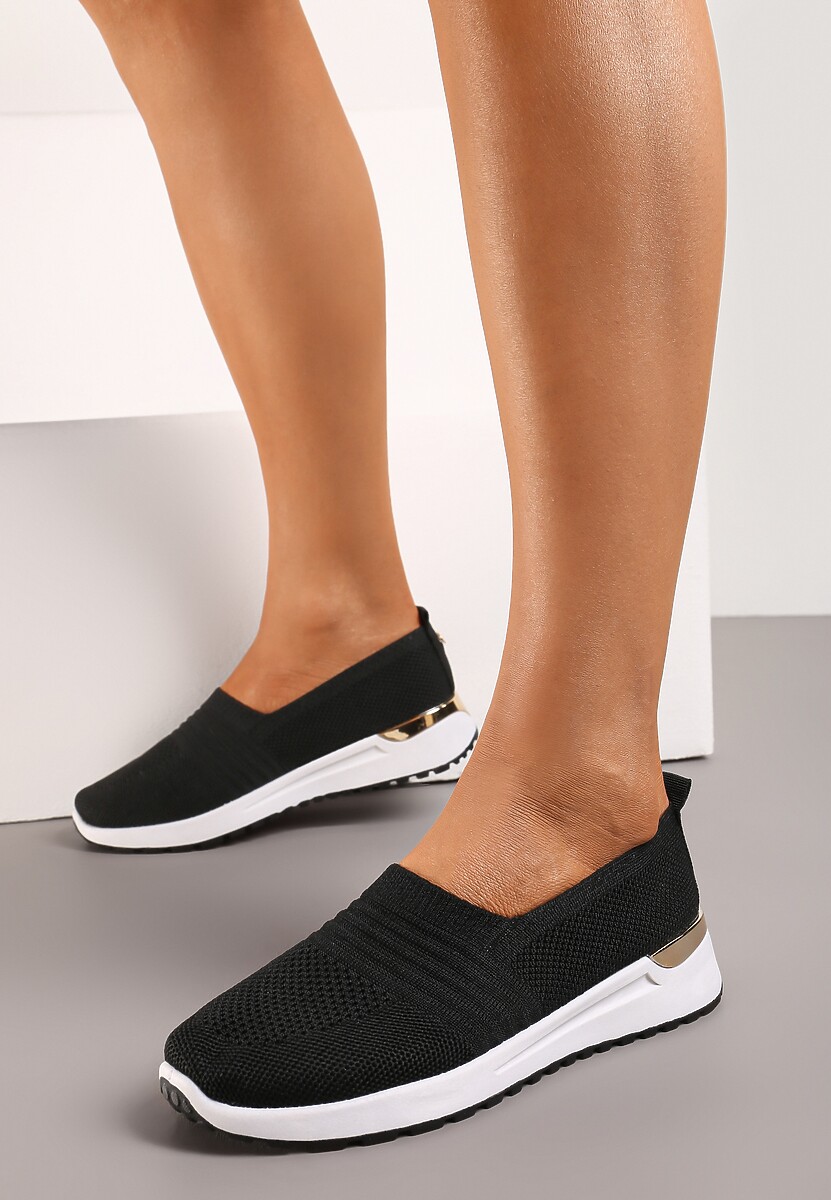 Czarne Tenisówki Elastyczne z Metaliczną Wstawką na Zapiętku Jestella