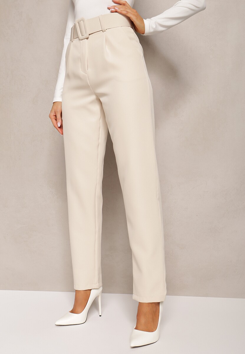 Ciemnoróżowe Spodnie Garniturowe High Waist z Paskiem Wenus