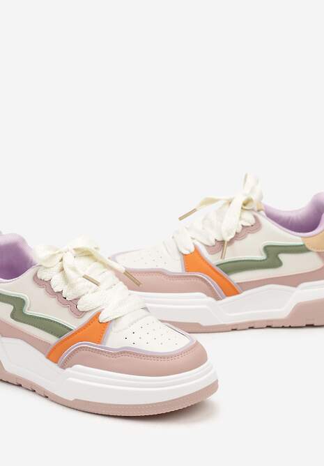 Różowe Sneakersy z Przeszyciami i Grubą Podeszwą Berinela