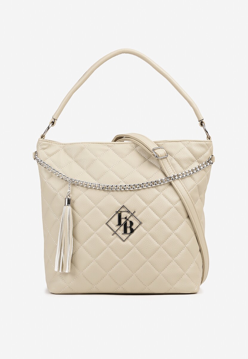 Beżowa  Torebka Shopperka z Pikowaniem i Paskiem Lanarista