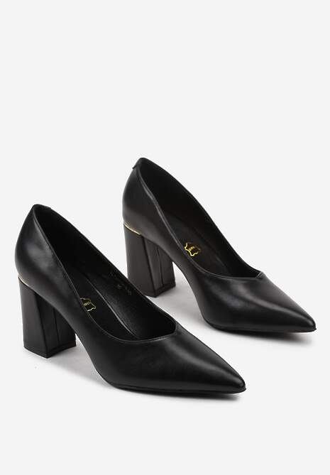 Czarne Czółenka Vices na Geometrycznym Słupku ze Skórzaną Wkładką Modvire