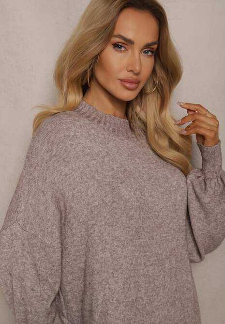 Beżowa Pudełkowa Sukienka z Wiskozą i Półgolfem Salindra