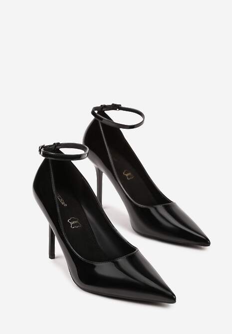 Czarne Szpilki Vices Lakierowane z Paskiem z Klamerką i Skórzaną Wkładką Oville