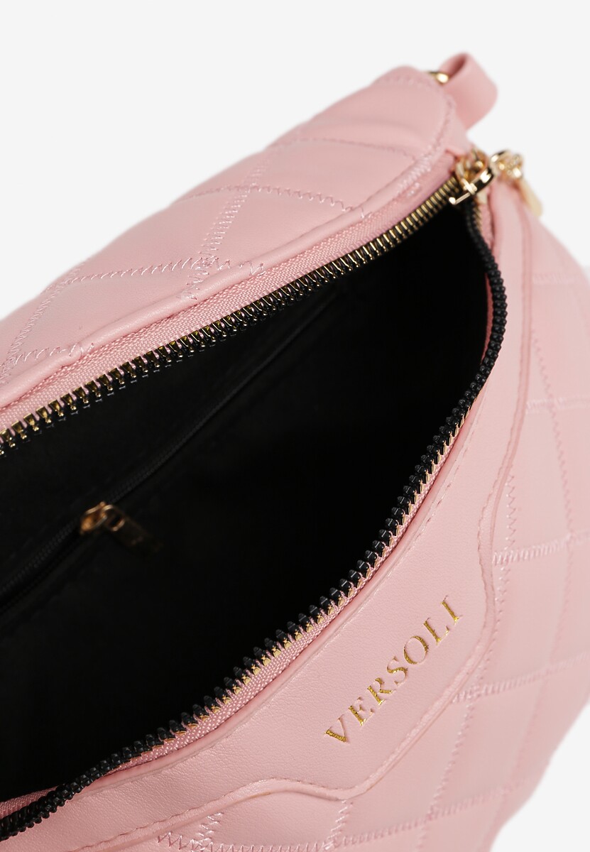 Różowa Nerka Tłoczona Ozdobiona z Portmonetką i Napisem Ananne