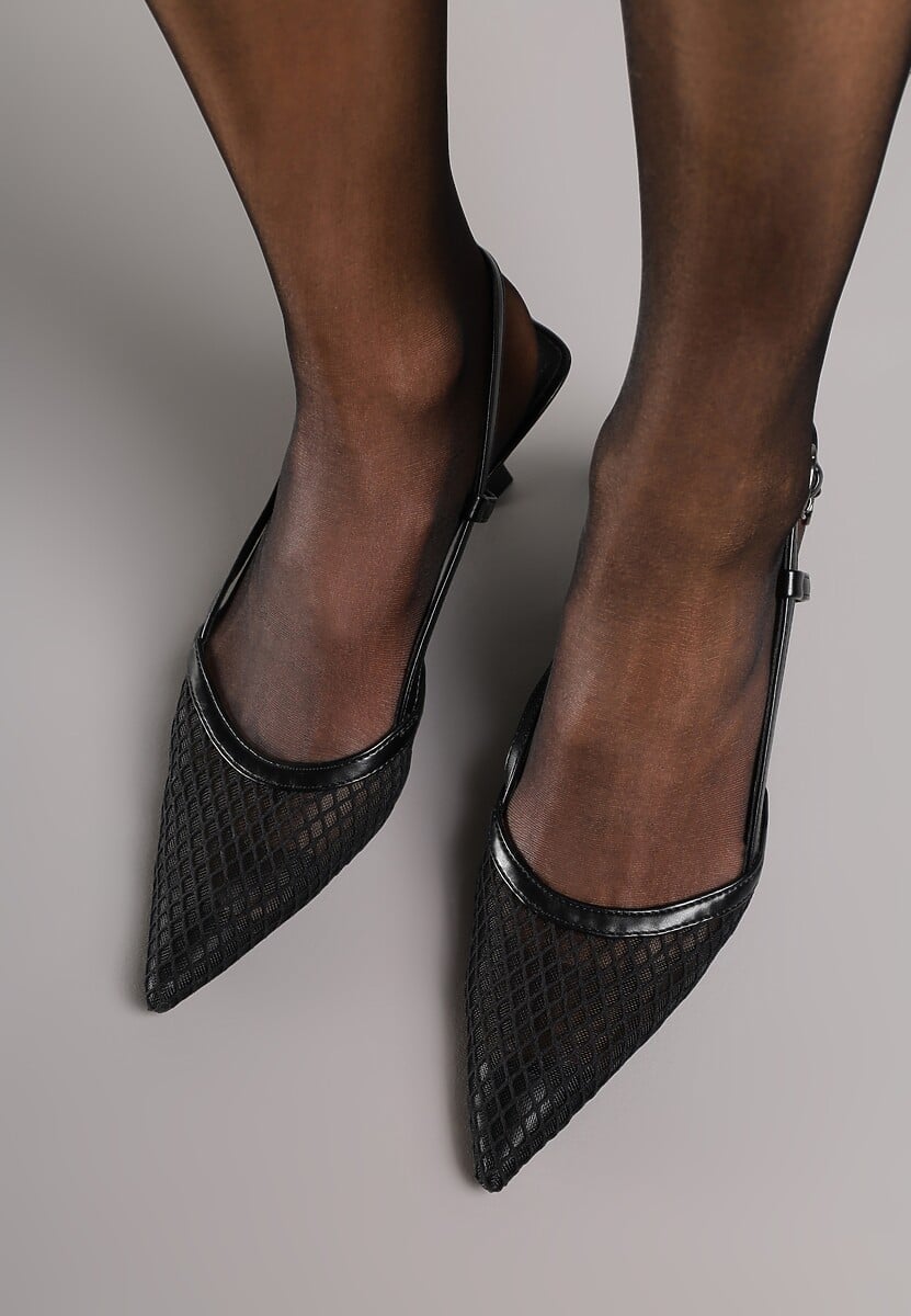 Czarne Sandały Vices na Kaczuszce Slingback z Siateczkową Cholewką Lumevile