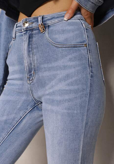 Jasnoniebieskie Jeansy High Waist o Dopasowanym Fasonie Skinny Langrea