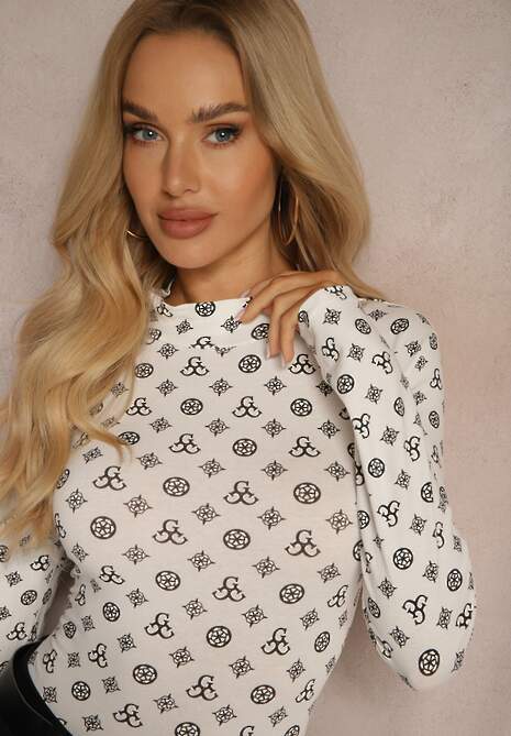 Biała Bawełniana Bluzka Ozdobiona Abstrakcyjnym Wzorem Steliora