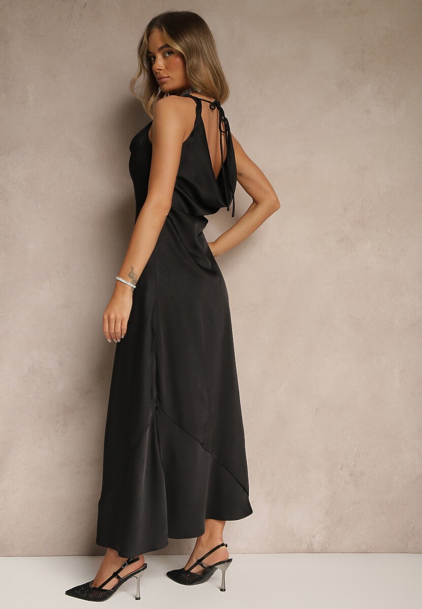 Czarna Taliowana Sukienka Vices Wiązana przy Karku Zinvea