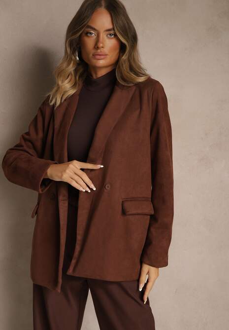 Brązowa Pudełkowa Marynarka z Usztywnioną Linią Ramion Rillie