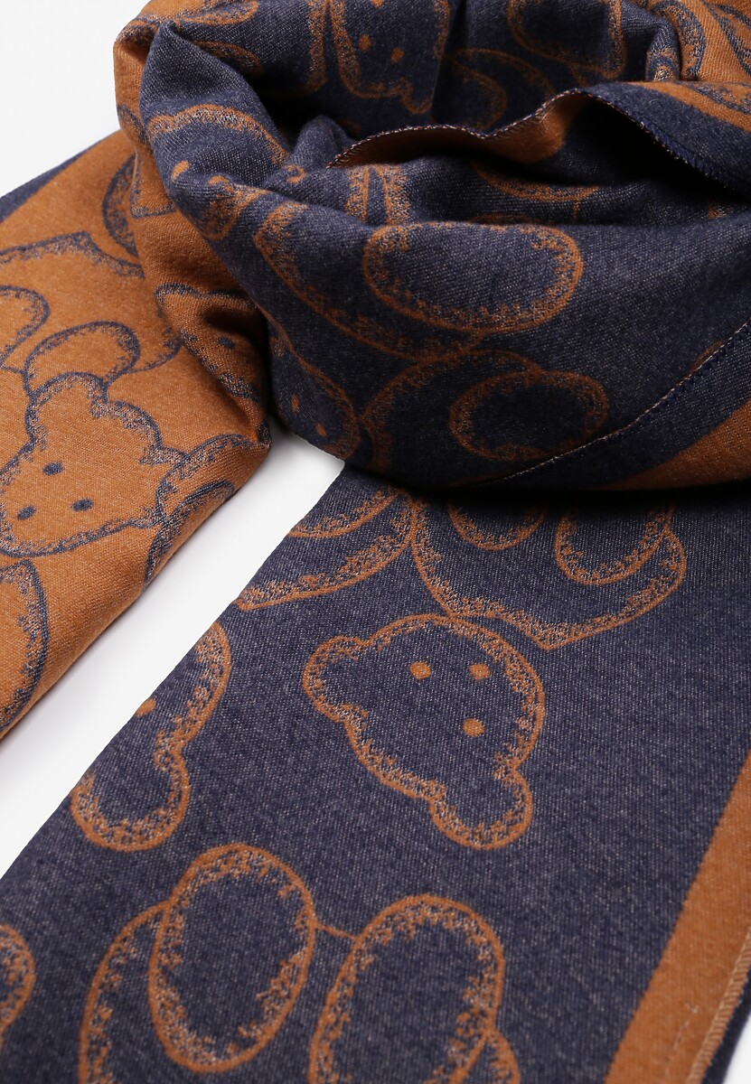 Granatow-Brązowy Szalik Dwustronny w Print z Misiami Atimma