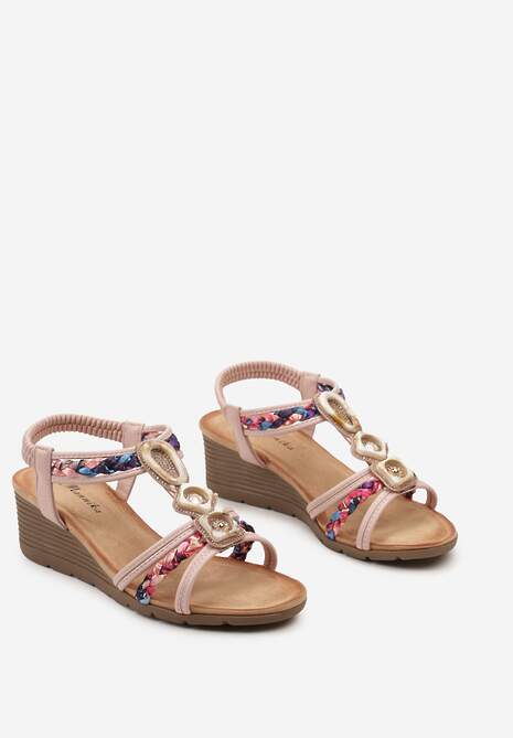 Różowe Wsuwane Sandały z Cyrkoniami na Koturnie Eredia