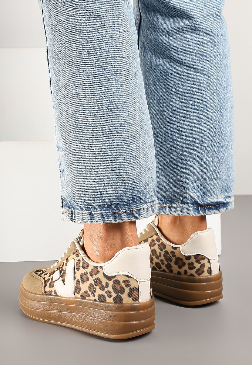 Beżowe Panterkowe Sneakersy na Kauczukowej Podeszwie Ellirielle