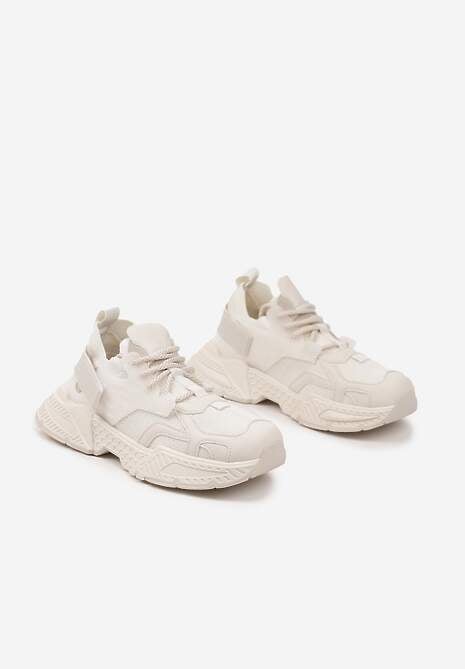 Beżowe Sneakersy w Streetwearowym Stylu z Ozdobnym Rzepem Akkaria