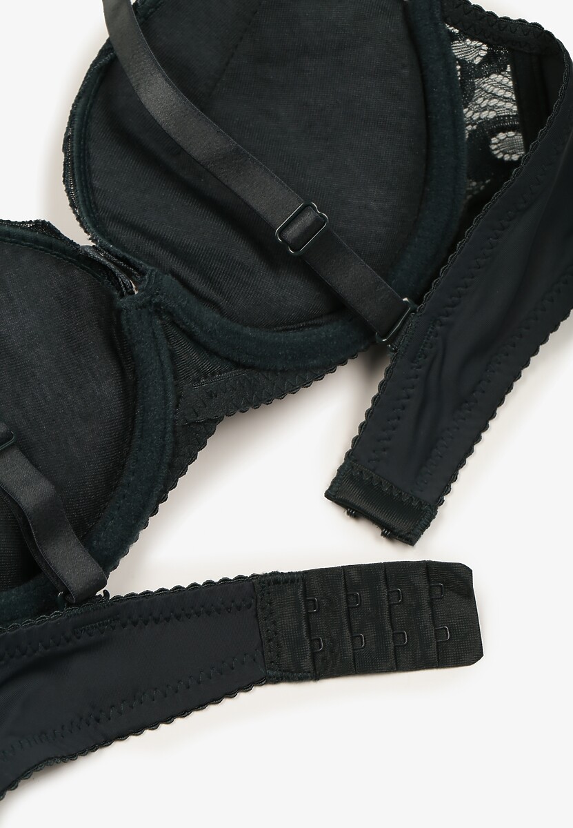 Ciemnozielony Biustonosz Push Up z Koronkowym Zdobieniem Ravgis