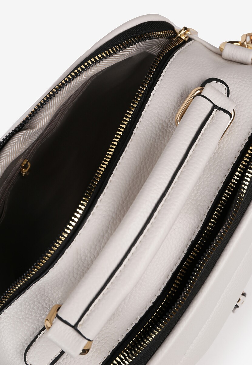 Jasnobeżowa Torebka na Ramię z Rączką i Ozdobnym Suwakiem Qloeline