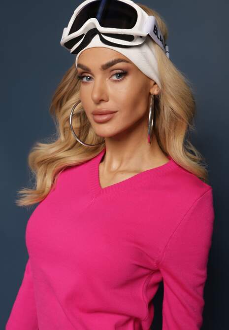 Fuksjowy Sweter w Klasycznym Stylu z Dekoltem w Serek Feliriel