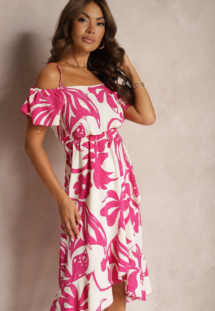 Brązowa Sukienka na Ramiączkach z Hiszpańskim Dekoltem i Gumką w Talii Nellondra