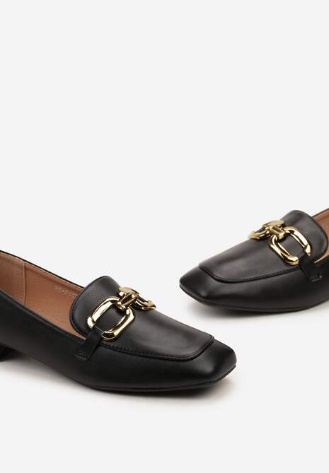 Czarne Eleganckie Mokasyny na Płaskim Obcasie z Klamerką Lorenme