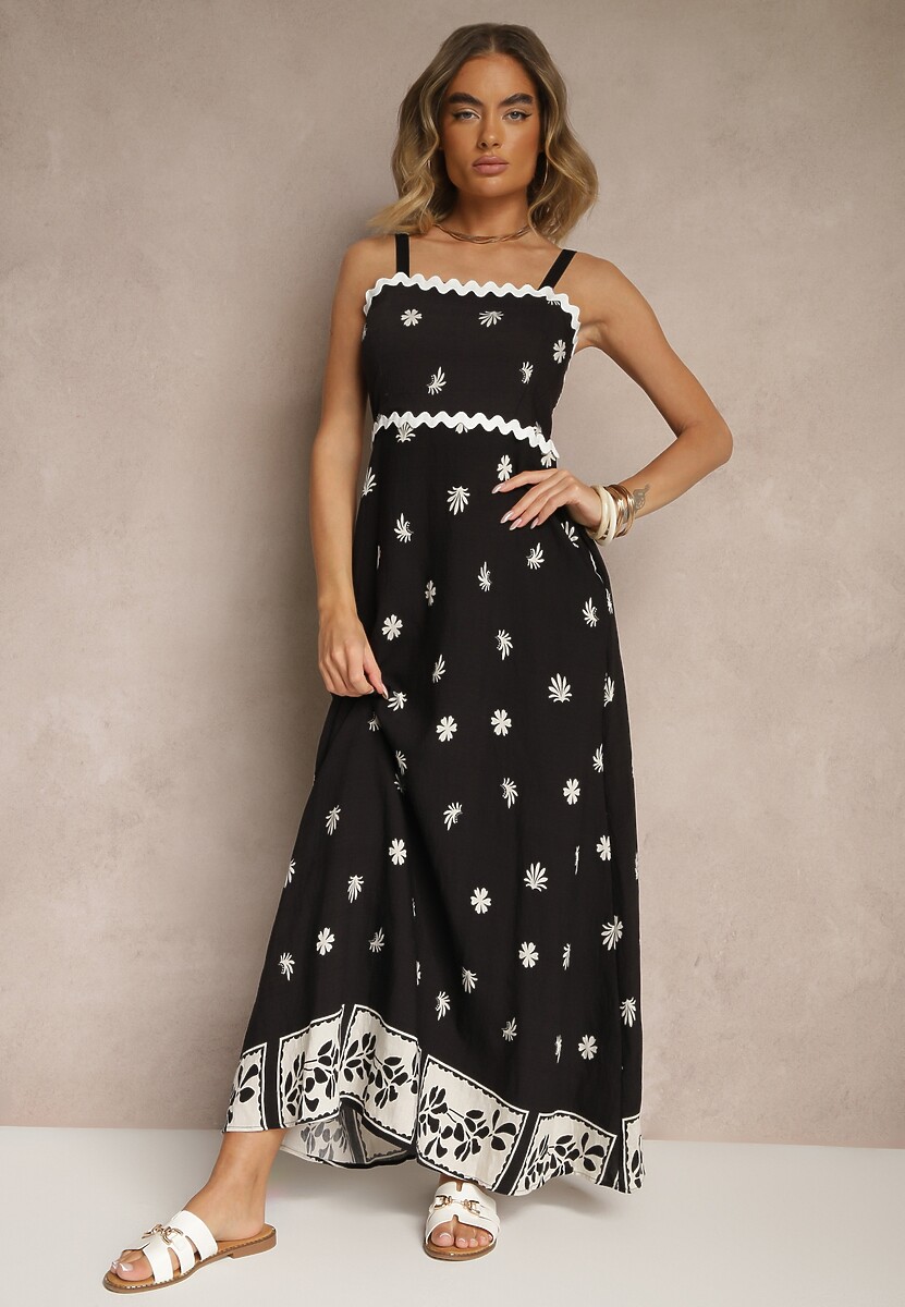 Zielona Sukienka z Wiskozy Ozdobiona Geometrycznym Motywem Lunessa