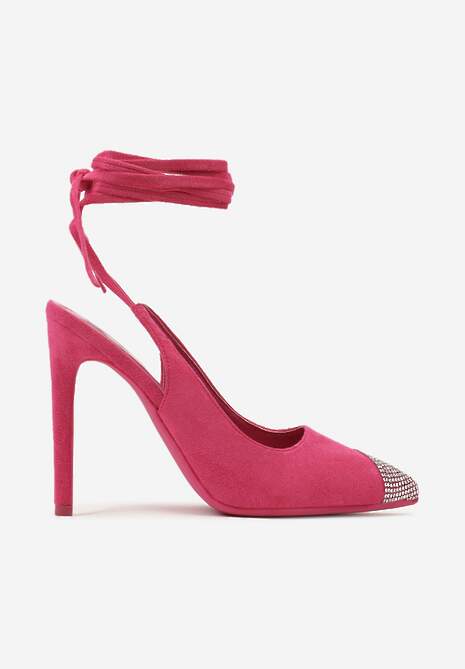 Fuksjowe Sandały z Noskiem Ozdobionym Cyrkoniami i Wiązaniem wokół Łydki na Szpilce Hlienoma
