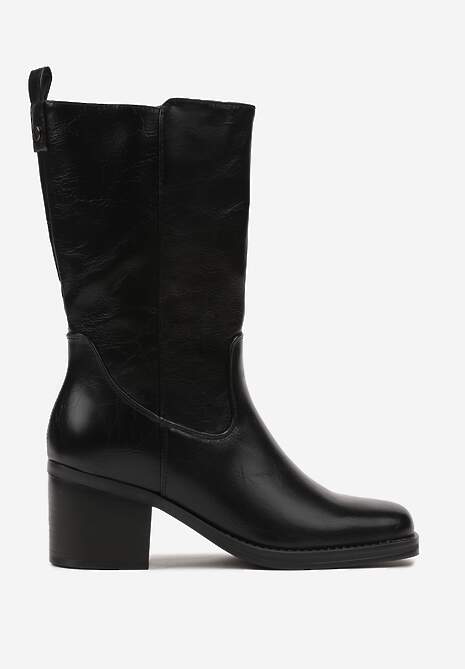 Czarne Casualowe Botki Sztyblety na Słupku Teralita