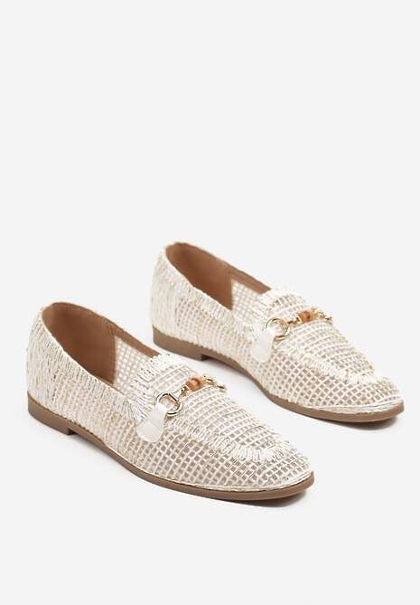 Białe Ażurowe Mokasyny Loafersy z Klamrą Koliswena