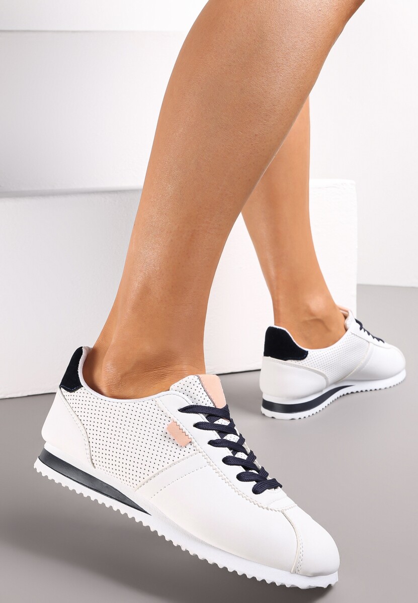 Biało Różowe Sneakersy z Przeszyciami Phyrise