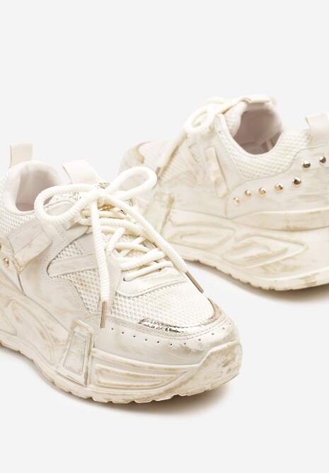 Beżowe Sneakersy na Platformie z Ozdobnym Tłoczeniem Lurine