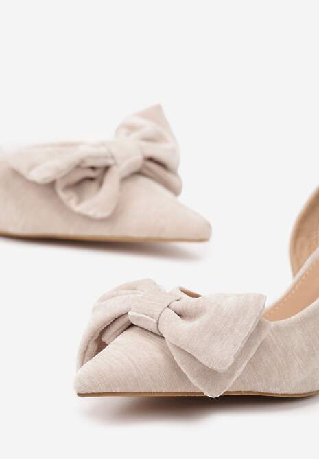 Beżowe Sandały na Szpilce Slingback z Kokardą Sunaiel