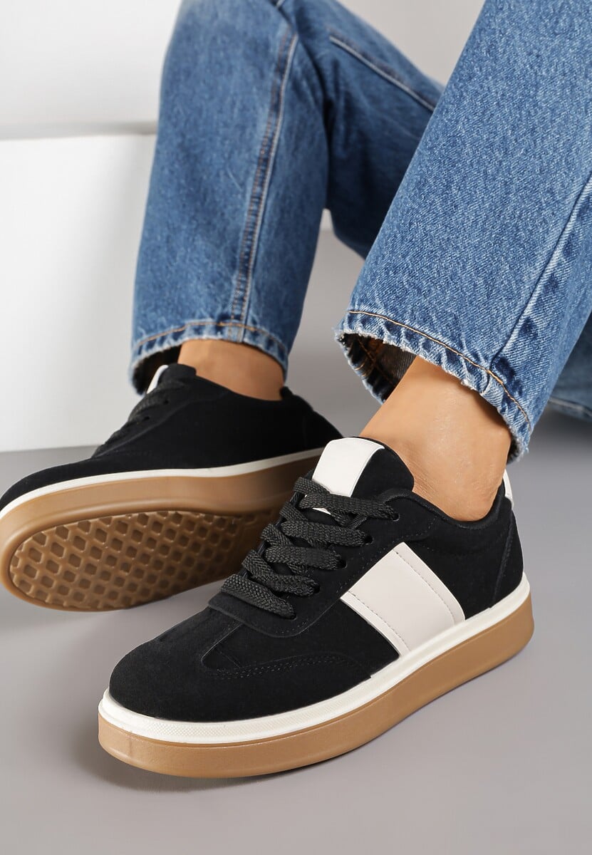 Czarne Sneakersy na Kauczukowej Podeszwie Claside