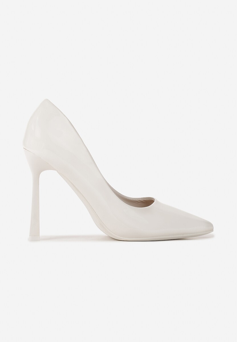 Białe Lakierowane Szpilki z Imitacji Skóry o Gładkiej Fakturze Rosaia