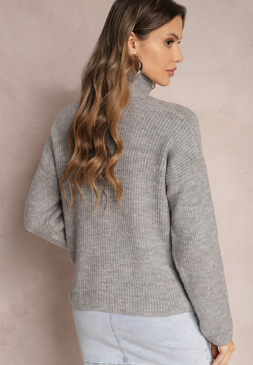 Szary Golf z Elastycznej Dzianiny Cuzze