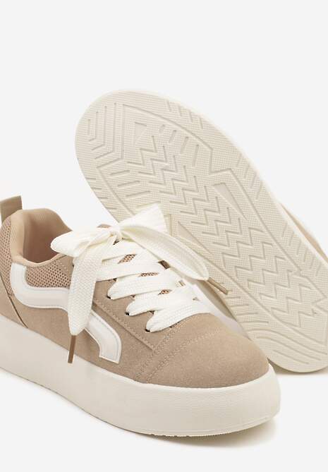 Ciemnobeżowe Sneakersy na Platformie z Geometrycznym Wzorem Kornelna